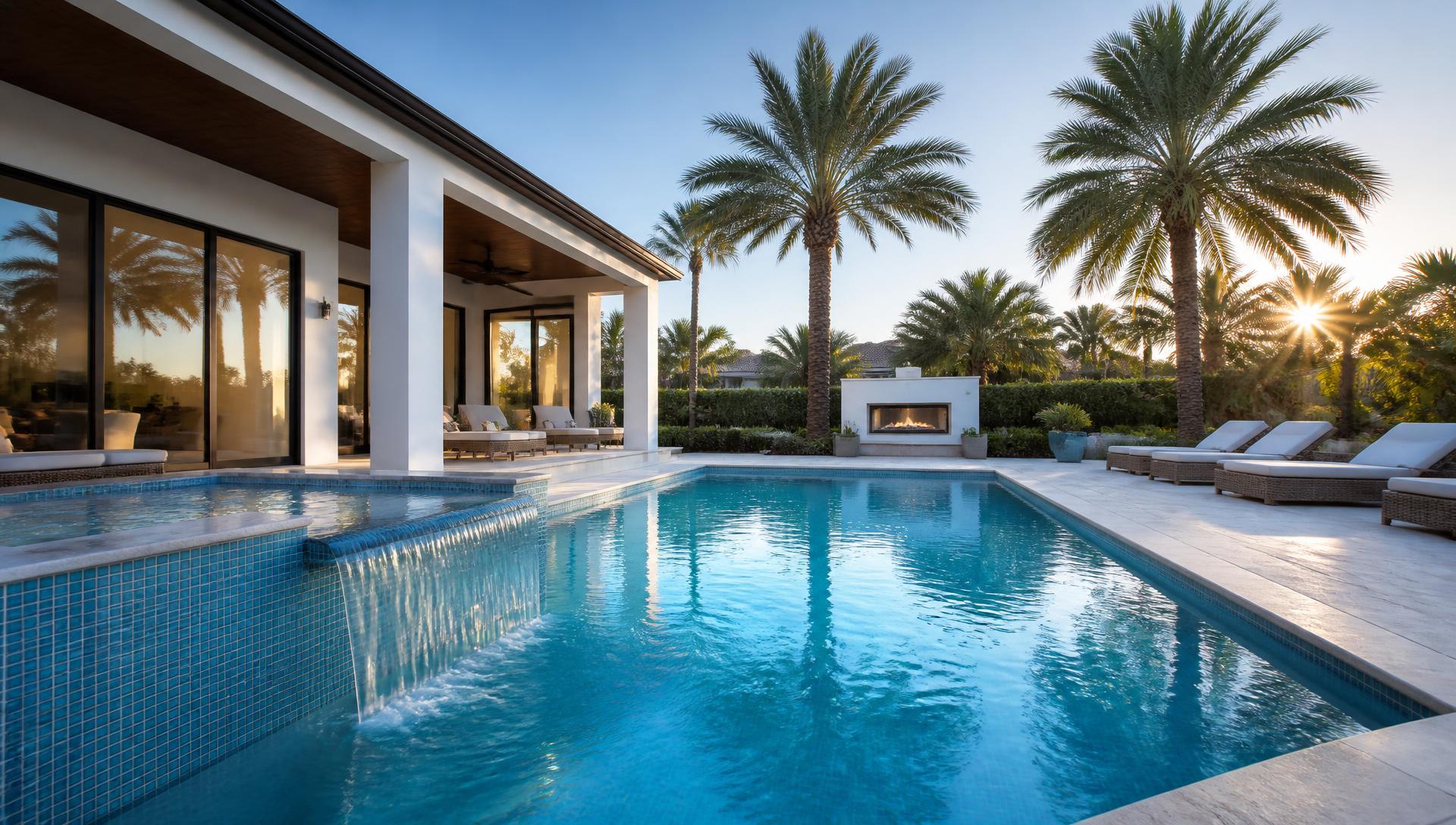 Custom in-ground swimming pool with spa spillover at a Florida home